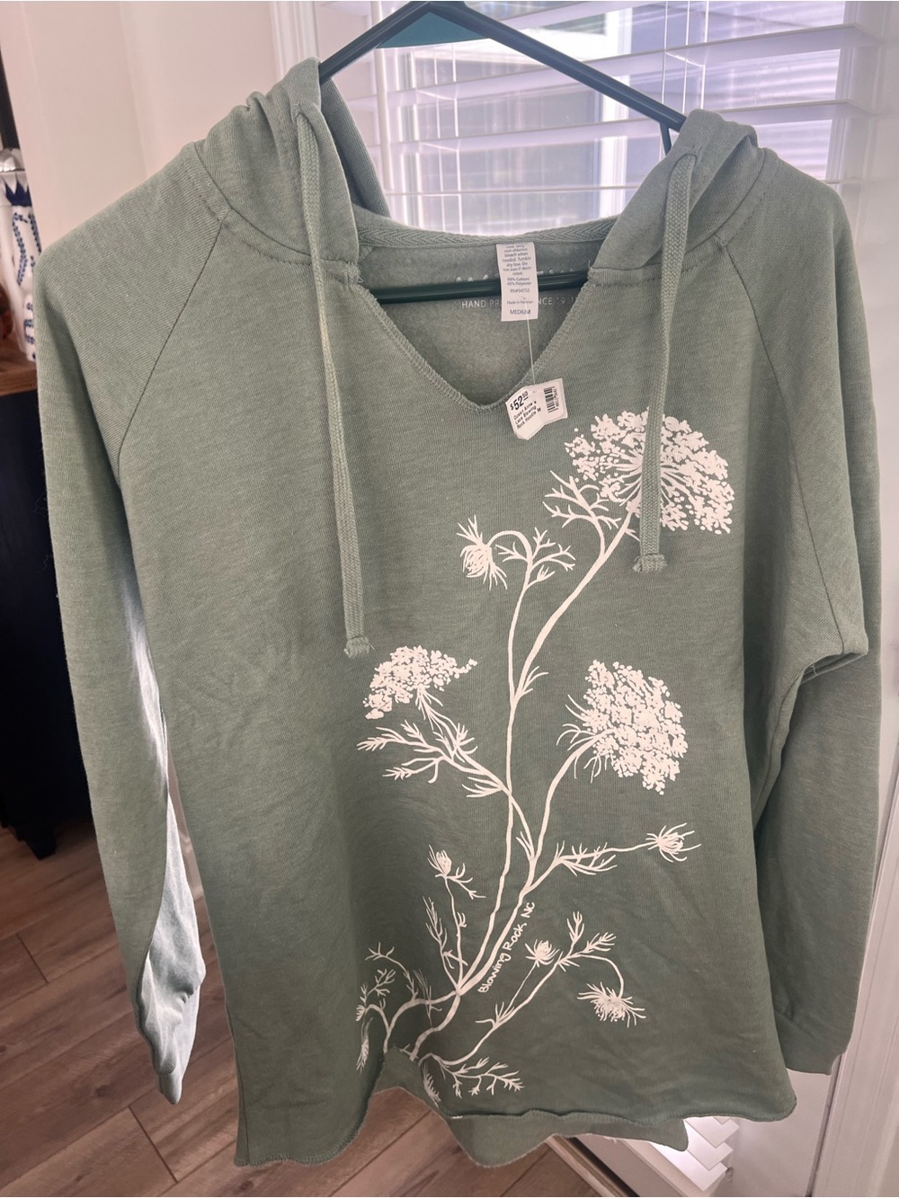 Women's Sage Green Floral Hooded Sweatshirt